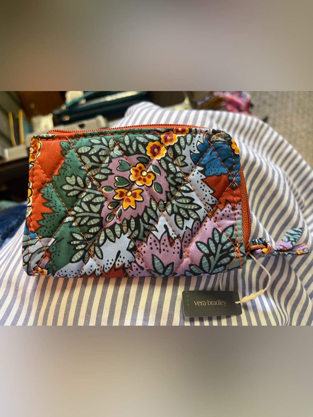 Vera Bradley Quilted Floral Zip Wallet in Green, Orange, Purple, Blue